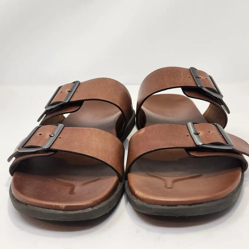 Vionic Charlie Double Strap Slip On Sandals Men Size 9 M Brown Leather Comfort